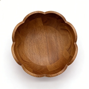 Bol à fruits et de service en bois d'acacia moderne, classique, écologique, durable et personnalisé, design festonné moyen, pour la décoration de fête et de la maison - Product Image 4