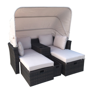 Chaise longue carrée moderne en rotin et acier résistant aux intempéries avec coussin en polyester pour mobilier de jardin d'hôtel – Prix de gros - Product Image 1