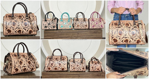 Nuevo Bolso de Viaje de Cuero Genuino de Lujo, Diseño Floral Hecho a Mano, Bolso Grande de Moda, Bolso de Viaje de Cuero para Mujer - Product Image 3