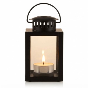 <b>Black</b> Steel <b>Lantern</b> <b>With</b> Tealight <b>Candle</b> Holder Portable Home Decoration - Product Image 1
