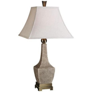 Classic <b>Vase</b>-Shaped Table Lamps Set Hammered Bronze Metal Table Lamps With Natural Linen Empire Shade <b>For</b> Living Room Bedroom - Product Image 4