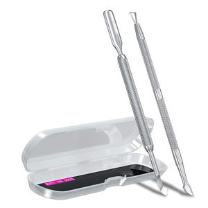 2PCS Metal Silver Cuticle Pusher and Scraper, Nail Trimmer Cutter Stainless Steel Gel Scraper Tool with custom logo - Product Image 1