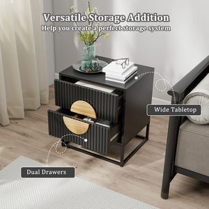 Comodino Moderno Stile Mid-Century con 2 Cassetti e Maniglie in Legno di Pino per Arredamento Camera da Letto - Product Image 6