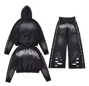 Ensemble de survêtement à capuche en molleton de coton pour femme, personnalisé OEM, décontracté, hiver, deux pièces, impression couleur personnalisée, respirant, séchage rapide - Product Image 1