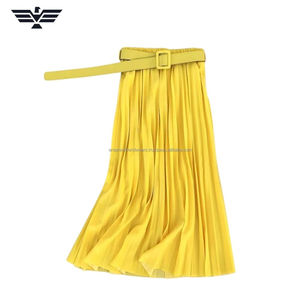 Femmes été élégant léger fluide crochet en mousseline de soie jupe mi-longue taille haute plissée conception respirant doux naturel plaine - Product Image 6