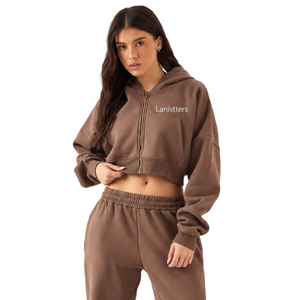 Conjunto de Sudadera Corta con Capucha y Pantalones Anchos de Chándal para Mujer, Cintura Elástica, Atuendo Casual de Dos Piezas para Descansar, Venta al por Mayor - Product Image 3