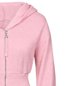 Sudadera con capucha corta rosa bebé para mujer, ajustada, de manga larga, estilo casual urbano, de algodón y forro polar, con logotipo personalizado, fabricación ODM - Product Image 4