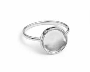 925 Sterling Silver <b>Blank</b> Round <b>Ring</b> 10mm Semi Mount Bezel Setting for Gemstone Keepsake Breastmilk Resin Handmade DIY Wholesale - Product Image 1