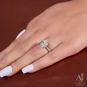 Anillo de Compromiso con Moissanita Corte Cojín, Halo, Anillo de Boda para Mujer, Joyería Personalizada - Product Image 4