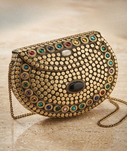 Indian Handicraft <b>Silver</b>-Plated Rectangle Metal Handmade <b>Clutch</b> Mosaic Bag for Women Party Use Multicolor F S INTERNATIONAL - Product Image 1