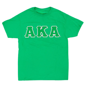 Camiseta Verde Kelly con Cuello Redondo AKA Greek Tee, con Letras AKA en Chenilla Blancas y Rosas, Ropa Casual de Hermandad para Mujer - Product Image 1