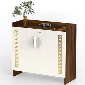 Zapatero de madera de dos tonos con 2 puertas, organizador de calzado con cerradura, con capacidad para guardar hasta 10-12 pares para el hogar. - Product Image 2