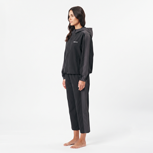 Women's Oversized Nylon <b>Zip</b> Front Cropped Jacket Long Sleeve Drawstring Side Stripe Pants Sportswear Set Two Piece Oversized - Product Image 3