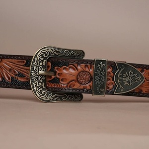 Ceinture en cuir véritable marron unisexe, faite à la main, élégante, à longueur réglable, extra large, avec boucle ardillon, style western, nouvelle collection - Product Image 3