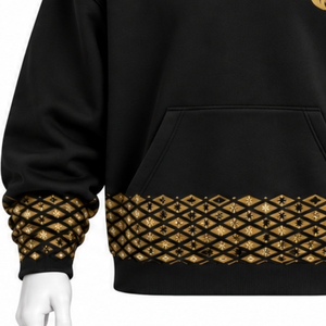 Sudadera con capucha negra para hombre con bordado en el borde, estilo oversize, de forro polar, con bolsillo canguro, informal, para invierno, estilo urbano. - Product Image 6