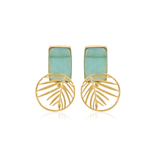 Handmade Gold Plated Green Cat's Eye Gemstone Brass Earrings Trendy Fashion Statement Jewelry for Women - Product Image 1