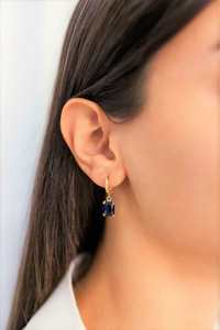 Pendientes de Aro con Piedra de Nacimiento de Zafiro para Septiembre, con Gema Colgante, Plata de Ley 925, Bañados en Oro de 14K, Piedra Azul - Product Image 3