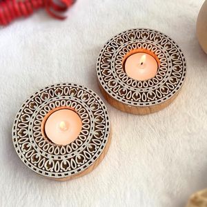 Handmade Modern Wooden Carved Floral <b>Tea</b> <b>Light</b> Candle Holder for <b>Christmas</b> Home Decor and Tables - Product Image 3
