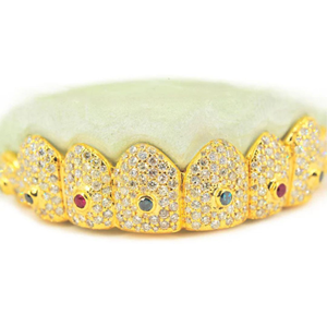Grillz dentaire Hip Hop personnalisé en argent sterling plaqué or, serti de moissanite, de luxe, écologique, cadeau de mariage et de fiançailles, bijoux corporels - Product Image 1