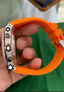 Luxury Men's Quartz Watch Orange Silicone Band Polygon Case Sapphire Crystal <b>Chronograph</b> Analog Dial Stainless Steel - Product Image 3