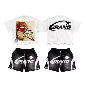 Conjunto de Camiseta y Pantalones Cortos Deportivos Personalizados para Hombre, Algodón Grueso, Casual, Verano, Secado Rápido, Traje de Dos Piezas - Product Image 4