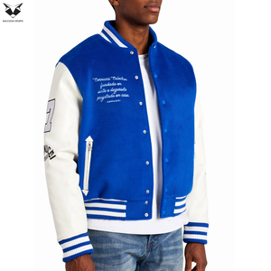 Wholesale Vintage Custom Varsity Jacket Men Premium Wool Body Cowhide Leather Sleeve Hip Hop Loose Fit Unisex College Jacket - Product Image 1