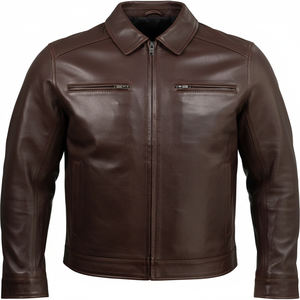 Veste en cuir véritable pour homme, coupe ajustée, en cuir de vache marron, veste de motard en cuir véritable, fermeture éclair de haute qualité, manteau décontracté pour homme - Product Image 4