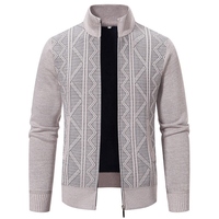 Cardigan tricoté épais pour homme, pull zippé intégral, col rond, chaud, coupe-vent, respirant, en coton/fibre de bambou, pour l'hiver