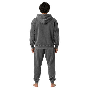 Survêtement gris délavé à capuche pour homme, fermeture éclair intégrale, couleur unie, pantalon de jogging décontracté 100 % coton, coupe classique, pour l'automne - Product Image 6