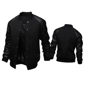 Veste universitaire homme Mego Industry gris/noir en polyester/coton, manches décontractées, col montant, simple boutonnage, coupe droite, printemps - Product Image 5