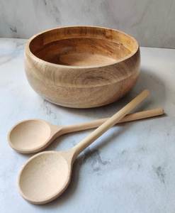 Bol de service en bois naturel avec cuillère à salade, imprimé émaillé, pour vaisselle, dîner, collation, soupe, au meilleur prix - Product Image 3