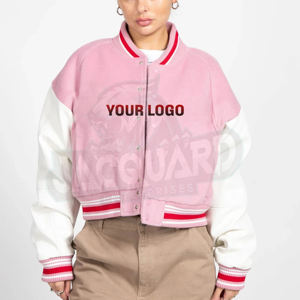 Chaqueta Varsity Corta de Algodón Liso Personalizada de Alta Calidad para Mujer, Modelo 2026, Ropa Casual de Moda - Product Image 1