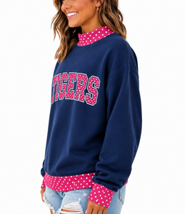 Sudadera universitaria de cuello redondo para mujer, con apliques bordados de nombre de estado, de algodón oversize de felpa francesa, estilo vintage para campus - Product Image 2