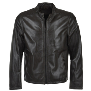Men's Custom Varsity Leather <b>Jacket</b> Brown Stand Collar Canvas Fabric Front Logo - Product Image 1