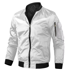 Wholesale Plain Men Bomber Jacket <b>Lightweight</b> Front Zipper Pockets Ribbed Trim <b>Coat</b> - Product Image 1