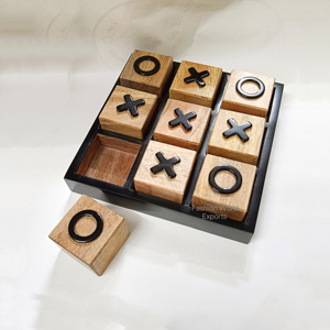 Jeu de puzzle en bois artisanal Tic Tac Toe avec blocs X et O, jeu de table compact, décoration d'intérieur, divertissement familial - Product Image 1