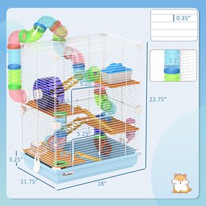 Gabbia per Criceti a 5 Piani Azzurra con Ruote per Esercizio e Trasportino Portatile per Piccoli Animali - Product Image 3