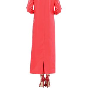 Red PU <b>Maxi</b> <b>Dress</b> O-Neck Three Quarter Sleeve Sheath Fitted Party Wear Solid Color All Seasons - Product Image 5