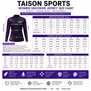 เสื้อสนุกเกอร์หญิง ผ้าโพลีเอสเตอร์ระบายอากาศได้ดี 180 GSM พรีเมียม สีเขียวส้มตัดต่อ  ปักลายแบบรีดร้อนตามสั่ง - Product Image 3