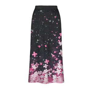 Jupe midi en mousseline pour femme, taille élastique, imprimé géométrique, style estival doux, coupe droite minimaliste, imprimé numérique bleu et blanc - Product Image 3