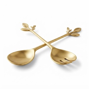 Ensemble de service de salade luxueux en acier inoxydable avec manche en forme de feuilles de brindilles anciennes, ensemble de fourchettes et cuillères en métal pour hôtels haut de gamme et services de traiteur - Product Image 6