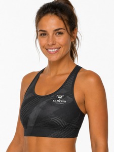 Soutien-gorge de sport pour femme en cuir, avec coussinets amovibles, effet liftant, logo frontal, dentelle respirante, compression, écologique, maintien moyen - Product Image 1