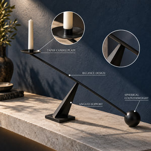 Black <b>Taper</b> <b>Candle</b> <b>Holder</b> Balance Arm Counterweight Sculptural Stand Table Centerpiece Minimal Decor | Contemporary Home Accent - Product Image 3