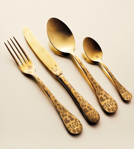 Ensemble de couverts plaqués or à imprimé léopard, 4 pièces, luxe moderne, passe au lave-vaisselle, pour la table de mariage - Product Image 1