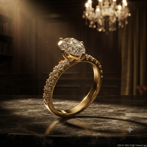 Bague de fiançailles solitaire en or jaune avec diamant de laboratoire taille poire et pavé, pour femme - Product Image 1