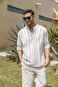 Kurta pour homme en coton et polyester mélangés, coupe classique, manches longues, imprimé, léger, ethnique, pour l'été, à porter au quotidien - Product Image 2