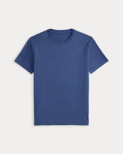 Camiseta de manga corta con cuello redondo de algodón azul liso para hombre – Prenda informal suave, ligera y cómoda para el uso diario - Product Image 1