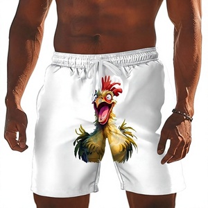 Shorts de Baño Casuales para Hombre, con Estampado de Gallo Blanco por Sublimación, de Secado Rápido, de Poliéster, con Cordón Ajustable - Product Image 1