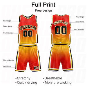 ชุดบาสเก็ตบอลสีแดงเหลืองไล่เฉดแบบขายส่ง ระบายอากาศได้ดี ไซส์ใหญ่พิเศษ ชุดกีฬาพิมพ์ลาย ชุดทีมแบบกำหนดเองได้ - Product Image 4