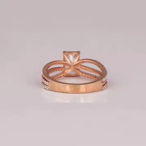 แหวนเพชรกลมสีขาว14K สำหรับผู้หญิงชุดง่าม4ชิ้นของขวัญครบรอบคุณภาพดี - Product Image 3